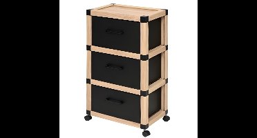 Opbergkastje op wielen met 3 lagen - beige/zwart - 46 x 32 x 85 cm - badkamer en meer