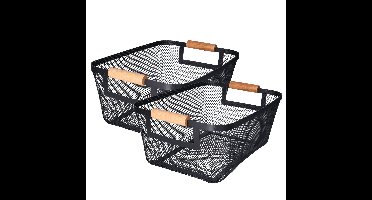 Opbergmand - 2x - met handgrepen - zwart - metaal - 31 x 22 x 14 cm - draadmand