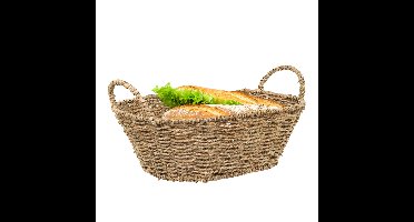 Opbergmandje/broodmandje - gevlochten riet - naturel kleur - 32 x 23 x 10 cm