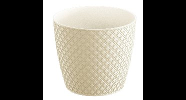 Orient stijl plantenpot/bloempot kunststof dia 16 cm en hoogte 14 cm creme wit