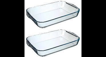 Ovenschaal rechthoek - 2x stuks - Transparant - Geglazuurd glas - 40 x 25 x 6 cm - 6 liter