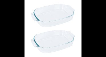 Ovenschaal van glas - 2x - ovaal - 2.7 Liter - 34 x 22 x 6 cm - vaatwasser bestendig