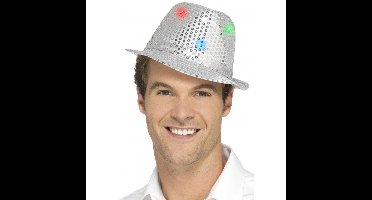 Pailletten feest hoedje zilver met LED lichtjes
