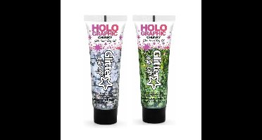 Paintglow Chunky Glittergel voor lichaam en gezicht - 2 tubes - zilver en groen - 12 ml