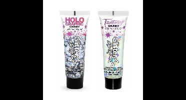 Paintglow Chunky Glittergel voor lichaam en gezicht - 2 tubes - zilver en parelmoer - 12 ml