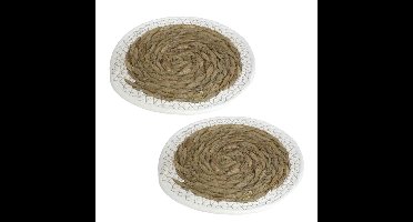 Pannenonderzetter - Set van 4x stuks - zeegras - rond - 24x24 cm - naturel/wit - stevig - decoratief