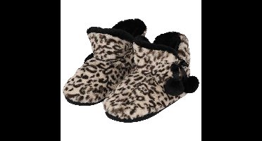 Pantoffels/sloffen luipaard print - dames - beige - maat 39-40 - dieren sloffen - hoog