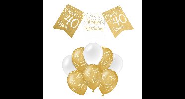 Paperdreams Luxe 40 jaar feestversiering set - Ballonnen & vlaggenlijnen - wit/goud