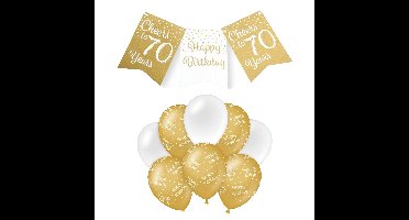Paperdreams Luxe 70 jaar feestversiering set - Ballonnen & vlaggenlijnen - wit/goud