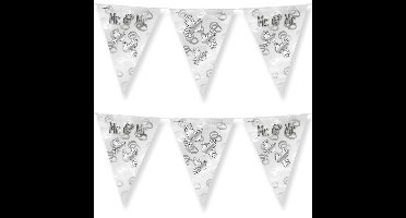 Paperdreams Vlaggenlijn - 3x - Mr. & Mr. huwelijks feest/party - zilver/wit - 10m
