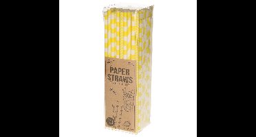 Papieren drinkrietjes - 100x - geel - 20 cm