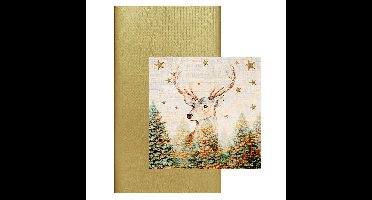 Papieren tafelkleed / tafellaken goud - inclusief kerst thema servetten - Gedekte Kerstdiner tafel