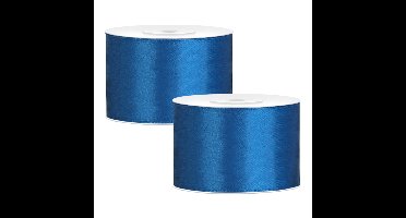 Partydeco Cadeaulint - 2x - blauw - 5 cm x 25 meter - satijn - sierlint - inpakken - decoratie