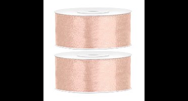 Partydeco Cadeaulint - 2x - zalmroze - 2,5 cm x 25 meter - satijn - sierlint - inpakken - decoratie