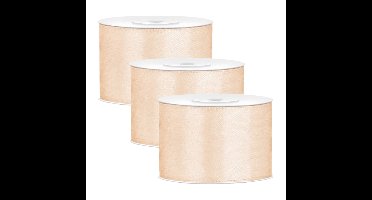 Partydeco Cadeaulint - 3x - creme - 5 cm x 25 meter - satijn - sierlint - inpakken - decoratie