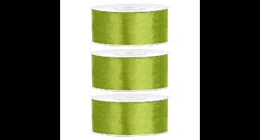 Partydeco Cadeaulint - 3x - groen - 2,5 cm x 25 meter - satijn - sierlint - inpakken - decoratie