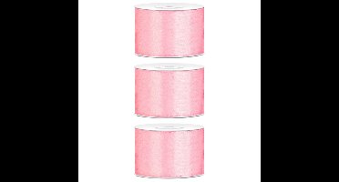 Partydeco Cadeaulint - 3x - lichtroze - 5 cm x 25 meter - satijn - sierlint - inpakken - decoratie