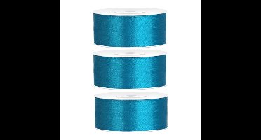 Partydeco Cadeaulint - 3x - turqoise - 2,5 cm x 25 meter - satijn - sierlint - inpakken - decoratie