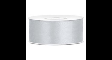 Partydeco Cadeaulint - zilver - 2,5 cm x 25 meter - satijn - sierlint - inpakken - decoratie