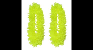 Partyxplosion Hawaii slinger - 2x - neon geel - 1 m - polyester - feestartikelen