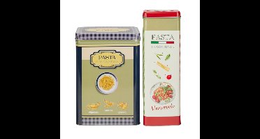 Pasta / spaghetti bewaarblik Nostagia set - blauw / rood - metaal - Italiaans - voorraadblik