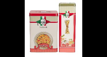 Pasta / spaghetti bewaarblik Nostagia set - rood / groen - metaal - Italiaans - voorraadblik