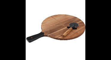 Pizza snijplank/bord - met pizzasnijder - 30 cm - acacia hout - pizzabord