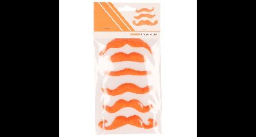 Plaksnorren oranje - 6x st - verkleed snorren - Koningsdag - EK/WK - nepsnorren