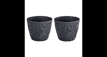Plantenpot/bloempot - 2x - kunststof - antraciet grijs - D22 x H19 cm - binnen/buiten