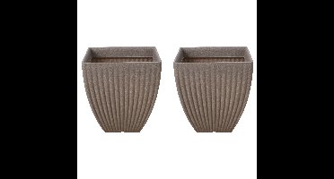 Plantenpot/bloempot - 2x - Tuin - kunststof - beige - D40 x H42 cm