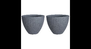 Plantenpot/bloempot - 2x - Tuin - kunststof - grijs - D39 x H40 cm