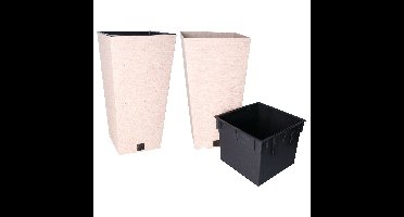 Plantenpot/bloempot - 2x - voor buiten - kunststof - wit - Eco wood look - D29 x H55 cm