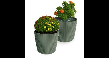 Plantenpot/bloempot Buckingham - 2x - buiten/binnen - kunststof - dennen groen - D23 x H21 cm