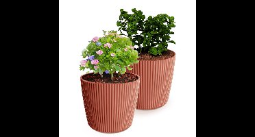 Plantenpot/bloempot Buckingham - 2x - buiten/binnen - kunststof - steenrood - D23 x H21 cm