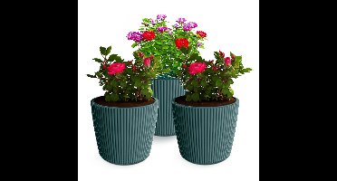 Plantenpot/bloempot Buckingham - 3x - buiten/binnen - kunststof - zeeblauw - D17 x H15 cm