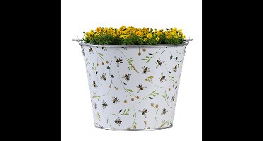 Plantenpot/bloempot emmer voor buiten - zink - Happy Bee - L26 x D24 X H19 cm
