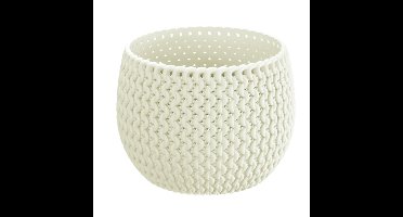 Plantenpot/bloempot kunststof dia 14.5 cm en hoogte 11 cm creme wit
