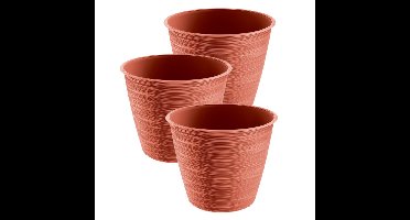 Plantenpot/bloempot Paintstripe - 3x stuks - kunststof - rood - 17 x 14 cm - stijlvol