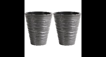 Plantenpot/bloempot Sand Dunes - 2x - buiten/binnen - kunststof - steengrijs - D39 x H43 cm