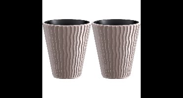 Plantenpot/bloempot Sand Waves - 2x - buiten/binnen - kunststof - beige - D35 x H38 cm