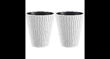 Plantenpot/bloempot Sand Waves - 2x - buiten/binnen - kunststof - wit - D30 x H33 cm