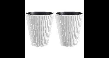 Plantenpot/bloempot Sand Waves - 2x - buiten/binnen - kunststof - wit - D35 x H38 cm