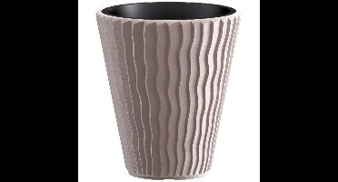 Plantenpot/bloempot Sand Waves - buiten/binnen - kunststof - beige - D39 x H43 cm
