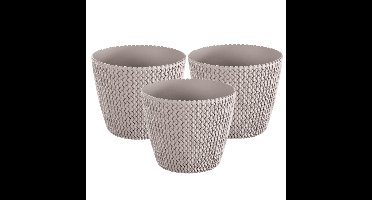 Plantenpot/bloempot Splofy - 3x - taupe - kunststof - D19 x H16 cm - binnen/buiten