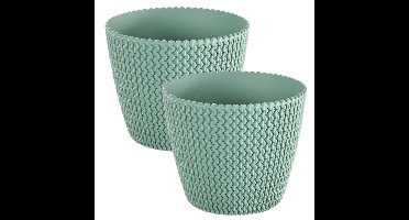 Plantenpot/bloempot Splofy - Set van 2x stuks - mint groen - kunststof - D13 x H11 cm - binnen/buite