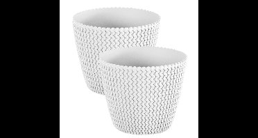 Plantenpot/bloempot Splofy - Set van 2x stuks - parel wit - kunststof - D16 x H13 cm - binnen/buiten
