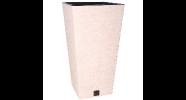 Plantenpot/bloempot voor buiten - kunststof - creme wit - Eco wood look - D29 x H55 cm