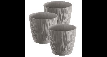 Plantenpot/bloempot Waves - 3x stuks - kunststof - steengrijs - D19 x H18 cm - binnen/buiten