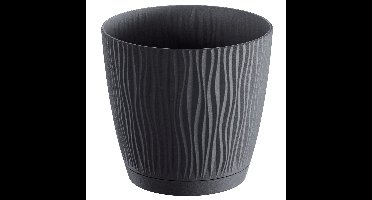 Plantenpot/bloempot Waves - kunststof - antraciet - D17 x H16 cm - binnen/buiten
