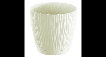 Plantenpot/bloempot Waves - kunststof - creme wit - D28 x H26 cm - binnen/buiten